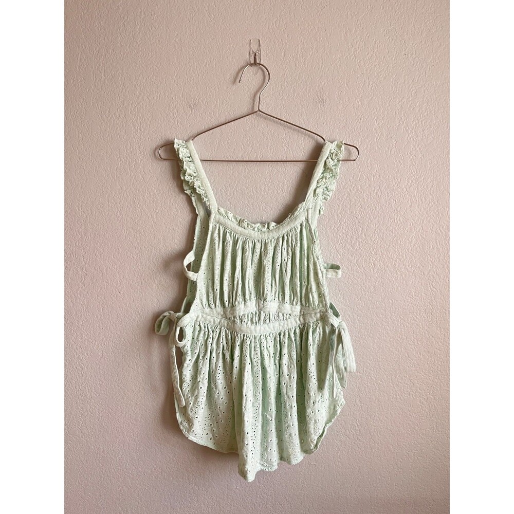 Free People Eyelet Side-Tie Babydoll Top in Mint Green Size SMALL